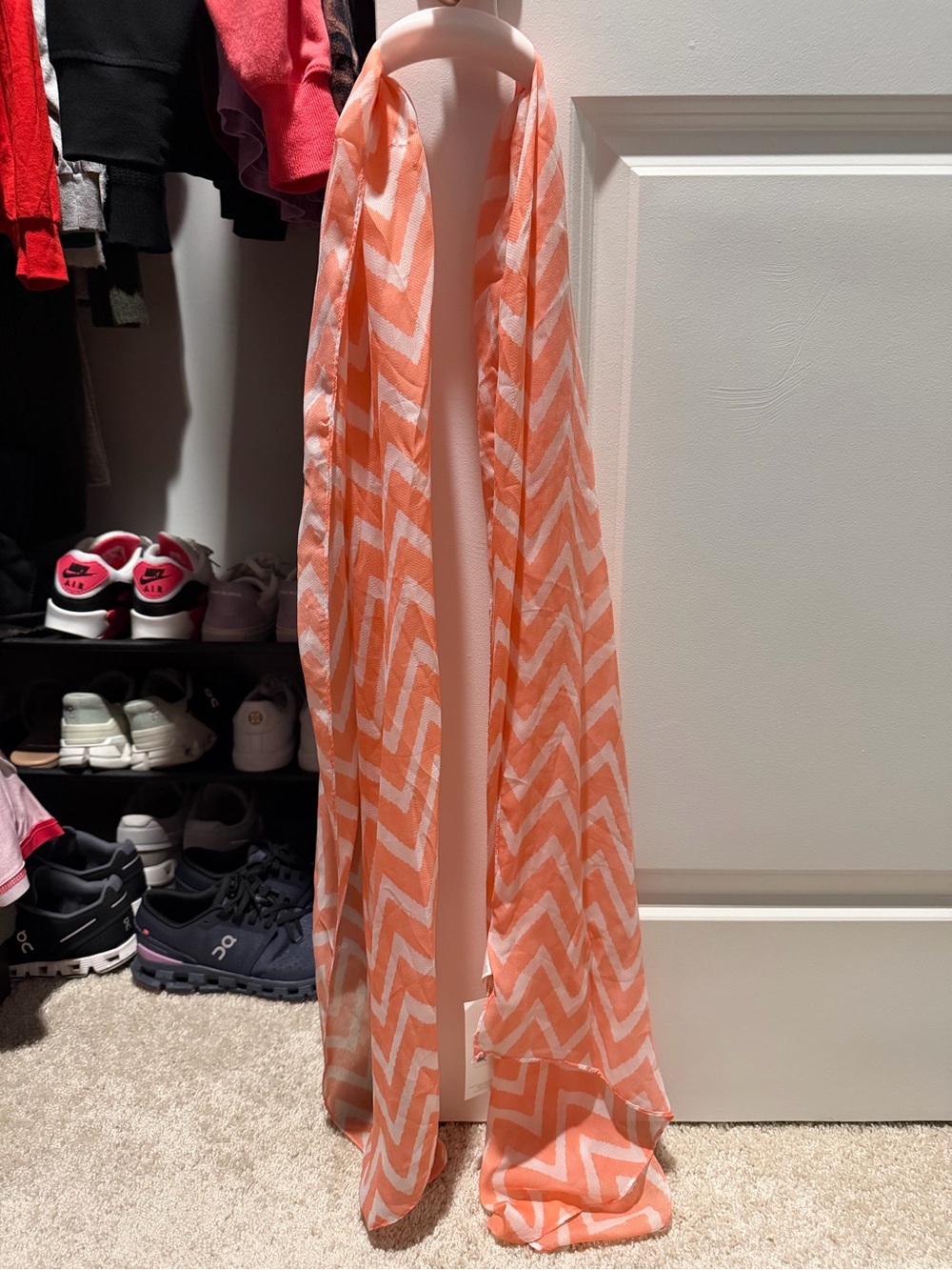 Capelli of New York Coral and White Chevron Scarf